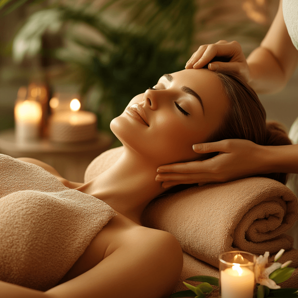 picture of a woman relaxing receiving a neck massage